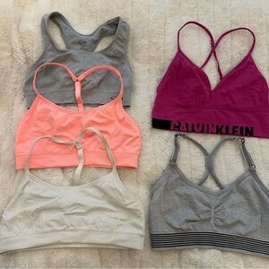 Lot of 5 Quality Sports Bras Size Small S Champion, Calvin Klein Etc EUC